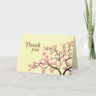 Stylish pink cherry blossom wedding thank you card