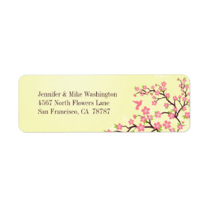 Stylish pink cherry blossoms wedding address label return address label