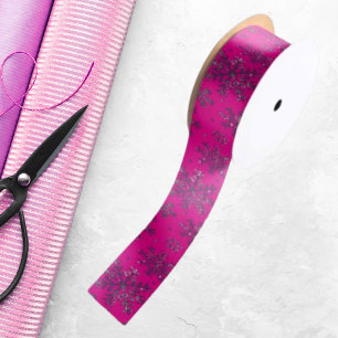 Stylish Pink Christmas w/ Elegant Snowflakes Satin Ribbon