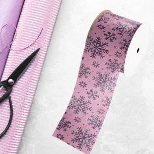 Stylish Pink Christmas w/ Elegant Snowflakes Satin Ribbon