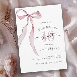 Stylish Pink Coquette Bow Sweet 16 Birthday Invitation