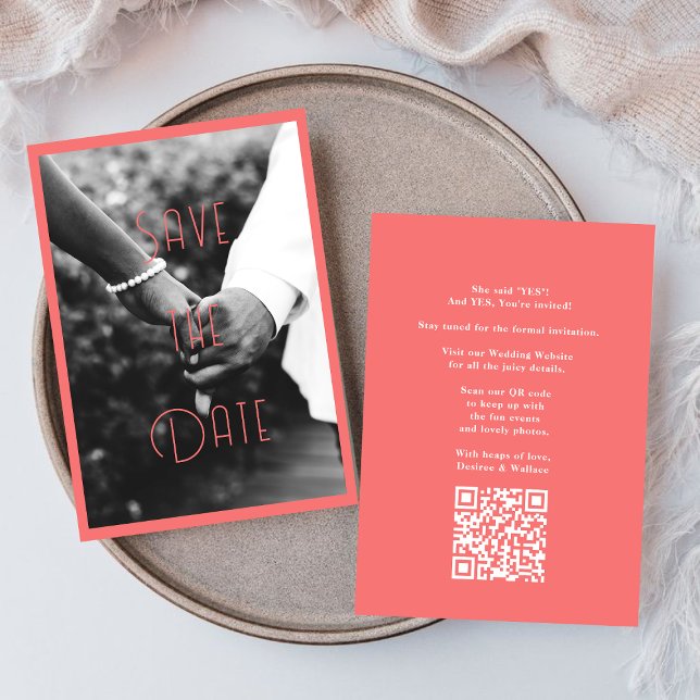 Stylish Pink Couple Romantic Photo Save the date Invitation (Creator Uploaded)