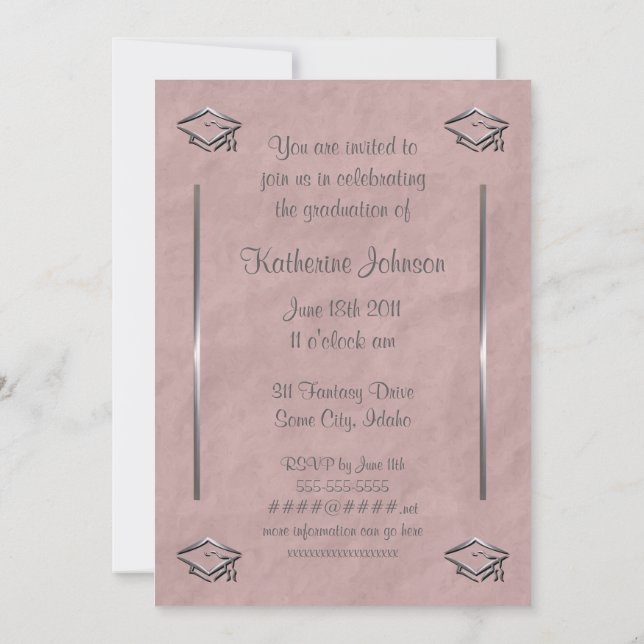 Stylish Pink Customisable Graduation Invitations (Back)