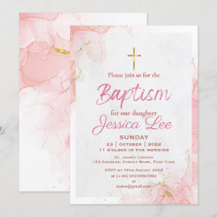 Stylish Pink Daughter Baptism Invitation Card