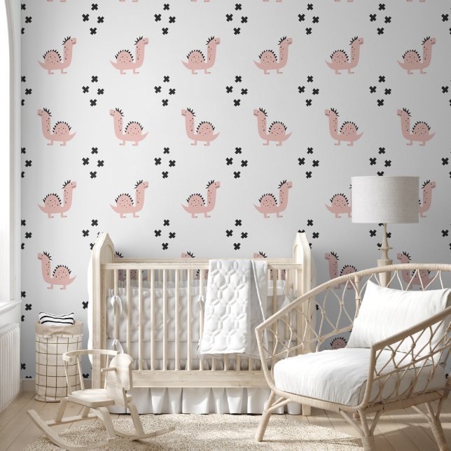 Stylish Pink Dinosaur Wallpaper (Kids)