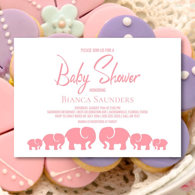 Stylish Pink Elephants Baby Shower Invitation (Creator Uploaded)