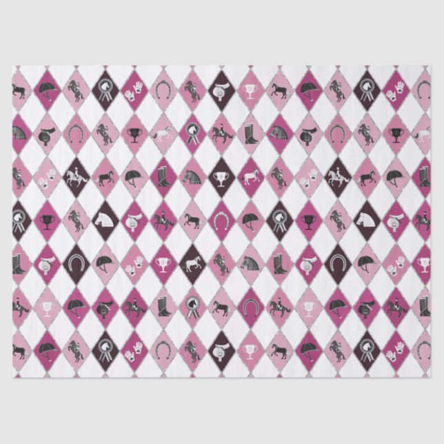 Stylish Pink Equestrian Diamond Pattern Tissue Paper (Front)