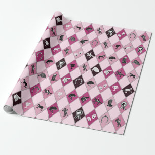 Stylish Pink Equestrian Diamond Pattern Wrapping Paper