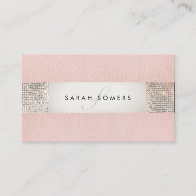 Stylish Pink FAUX Silver Sequin Monogram 2 Business Card (Front)