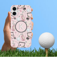 Stylish Pink Feminine Golf Design Custom Monogram