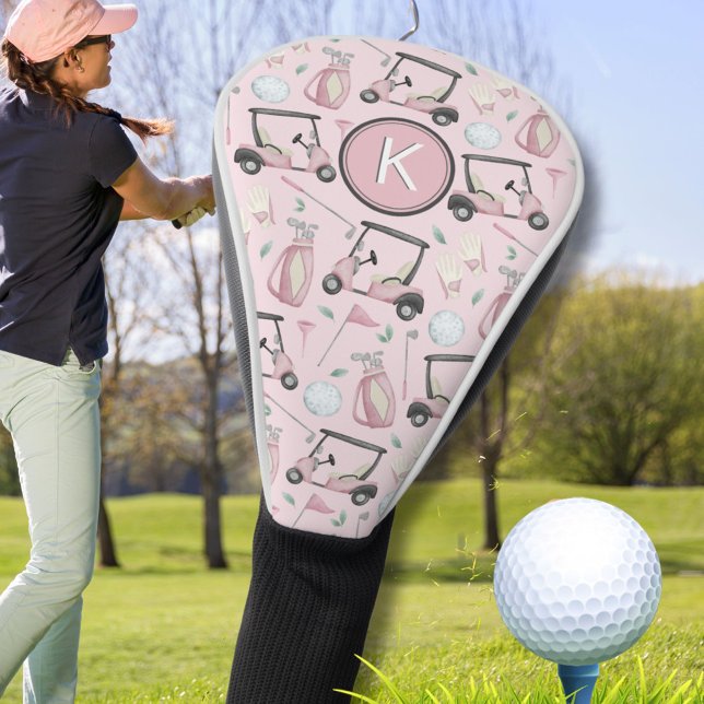 Stylish Pink Feminine Golf Design Custom Monogram Golf Head Cover (Creator Uploaded)