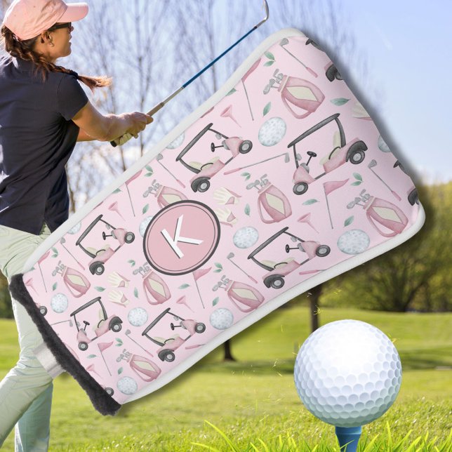 Stylish Pink Feminine Golf Design Custom Monogram Head Cover (Creator Uploaded)