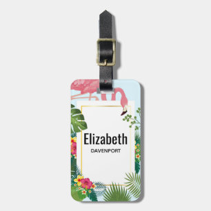 Stylish Pink Flamingo and Tropical Leaves Luggage Tag