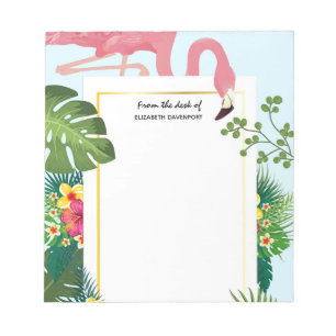Stylish Pink Flamingo and Tropical Leaves Notepad