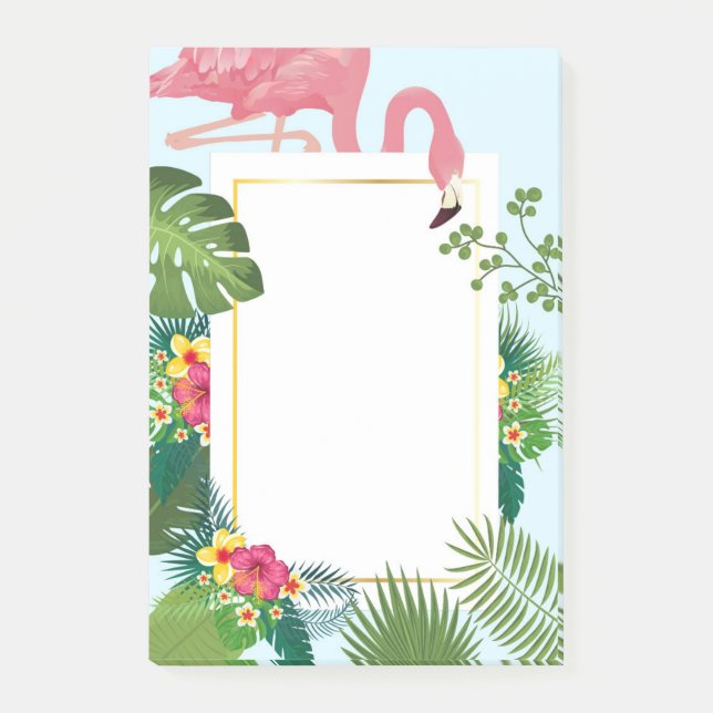 Stylish Pink Flamingo and Tropical Leaves Post-it Notes (Front)