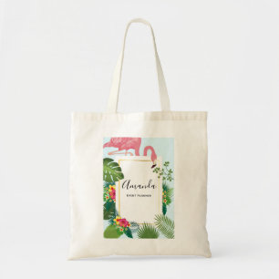 Stylish Pink Flamingo and Tropical Leaves Tote Bag