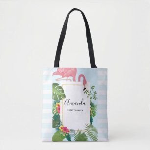 Stylish Pink Flamingo and Tropical Leaves Tote Bag