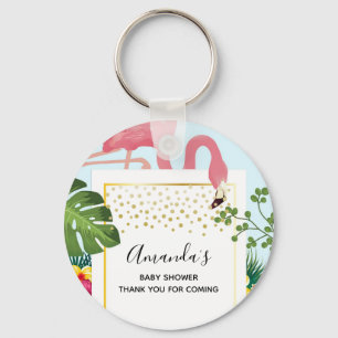 Stylish Pink Flamingo Baby Shower Key Ring