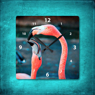 Stylish pink flamingo best friends photo modern square wall clock