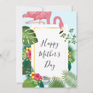 Stylish Pink Flamingo Tropical Mother's Day Holida Holiday Card