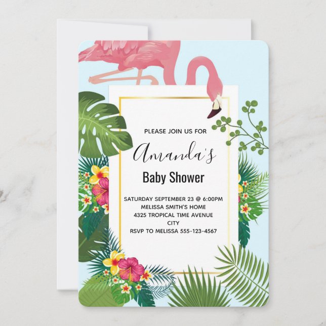 Stylish Pink Flamingo Tropical Theme Baby Shower I Invitation (Front)