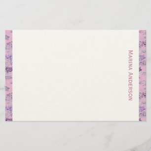 Stylish Pink floral Border Personalised Name Stationery