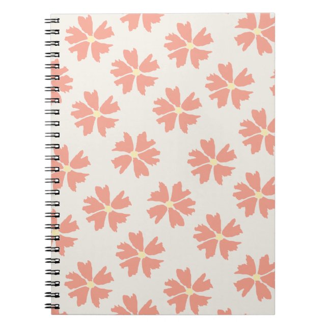 Stylish Pink Floral Pattern Off-White Notebook (Front)
