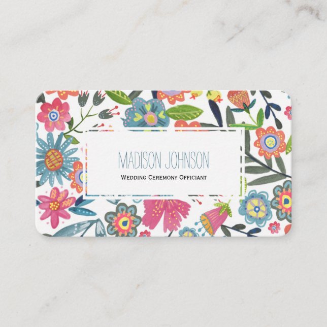 Stylish Pink floral Watercolour Flowers Business Card (Front)