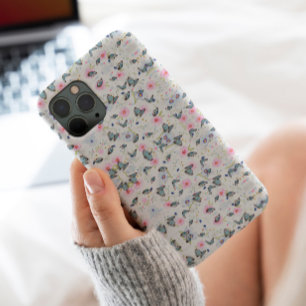 Stylish pink flower Blue Butterfly Elegant pattern iPhone 13 Pro Case