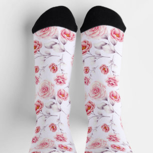 Stylish Pink Flowers Chic Pattern Colourful Socks