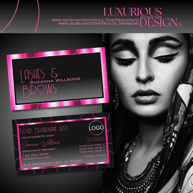 Stylish Pink Frame Black Gradient Chic with Logo Business Card (Creator Uploaded)