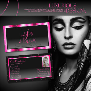 Stylish Pink Frame Black Gradient Chic with Photo Business Card