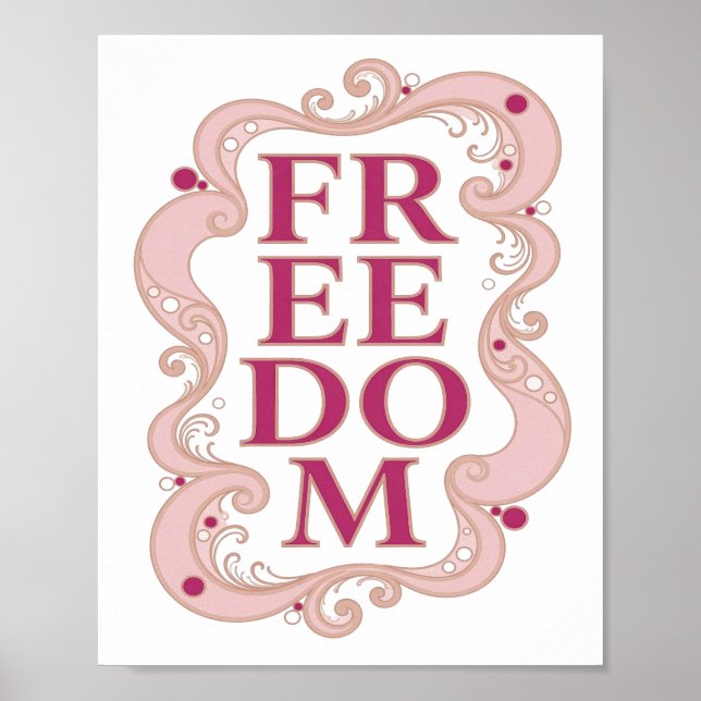 Stylish Pink FREEDOM 3D Text Art Poster (Front)