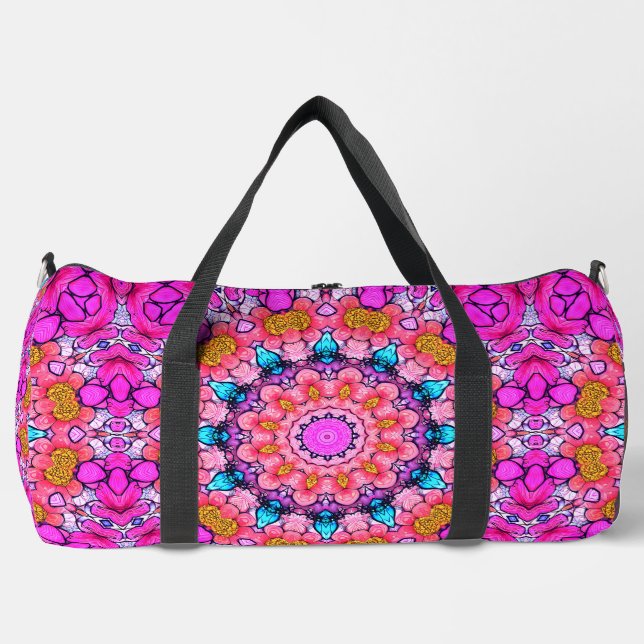 Stylish Pink Geometric Design Duffel Bag (Front)