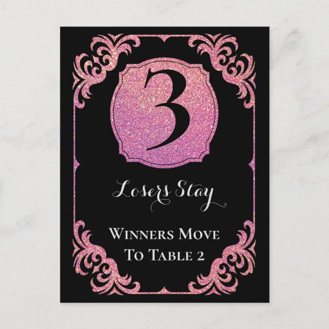 Stylish Pink Glitter Bunco Table Card (Front)