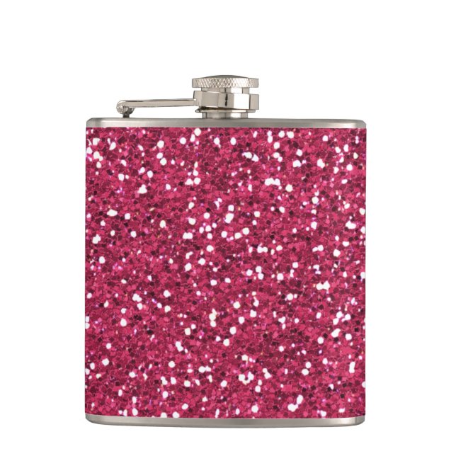Stylish Pink Glitter Hip Flask (Front)
