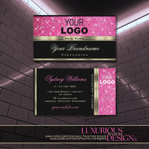 Stylish Pink Glitter Sparkle Stars Logo Gold Black Business Card