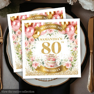 Stylish Pink Gold 80th Birthday Party Napkin Set