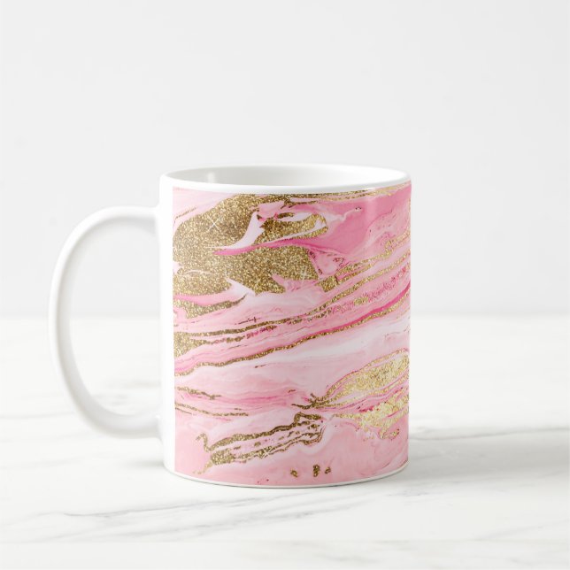 Stylish Pink Gold Abstract Marble Liquid Paint Coffee Mug (Left)