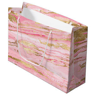 Stylish Pink Gold Abstract Marble Liquid Paint Large Gift Bag