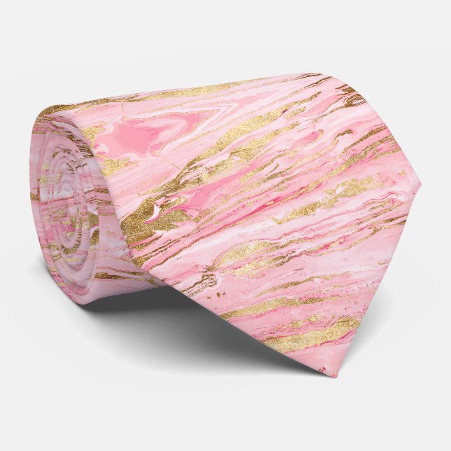 Stylish Pink Gold Abstract Marble Liquid Paint Tie (Rolled)