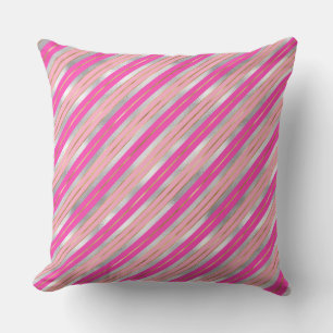 Stylish Pink, Gold & Silver Foil Christmas Stripes Cushion