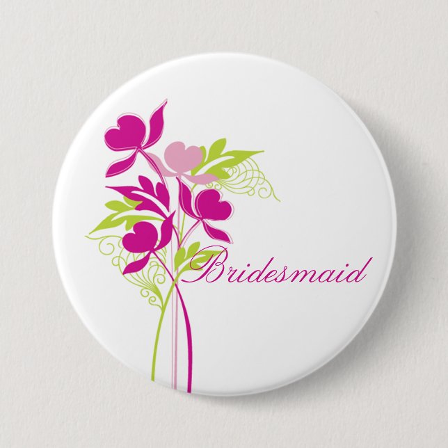 Stylish Pink & Green Bouquet Bridal Party Button (Front)
