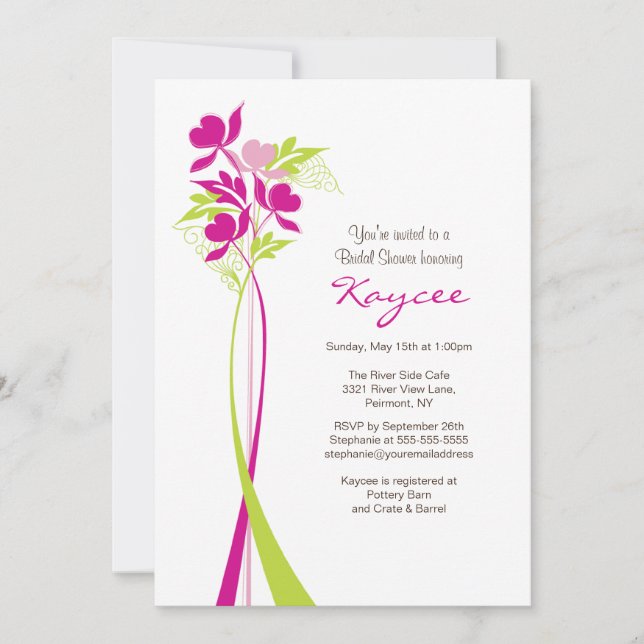 Stylish Pink & Green Bouquet Bridal Shower Invite (Front)