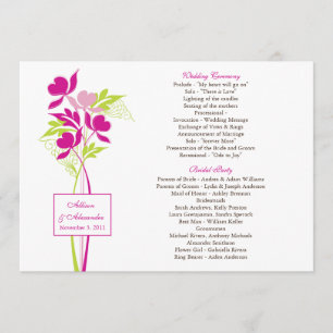 Stylish Pink & Green Bouquet  Wedding Program
