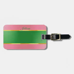 Stylish Pink Green Monogram Preppy Luggage Tag