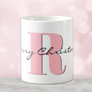 Stylish Pink Initial and Merry Christmas Classic Coffee Mug