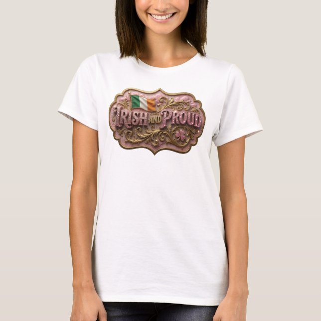 Stylish Pink IRISH AND PROUD Tee (Front)