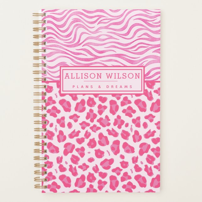 Stylish Pink Leopard and Zebra Print Planner (Front)