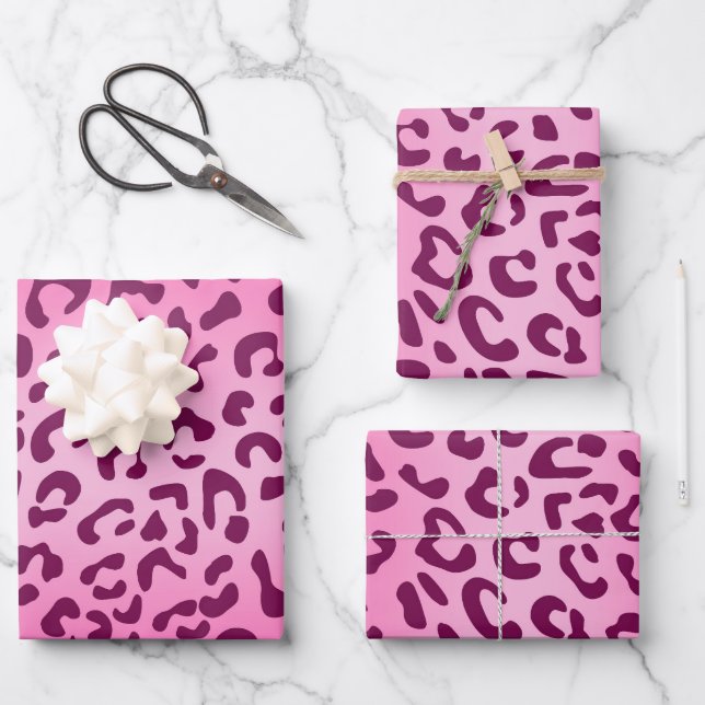 Stylish Pink Leopard Print Wrapping Paper Sheet (Front)